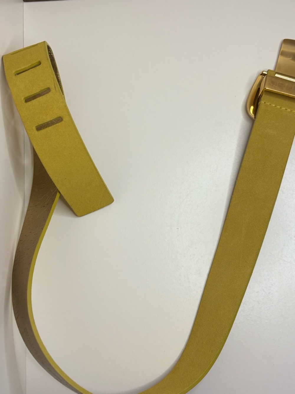 Mustard Yellow Suede Belt Gold Buckle Statement Waist Belt Small
